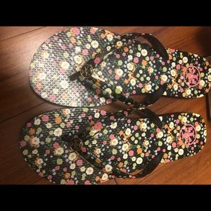 Tory Burch floral flip flops